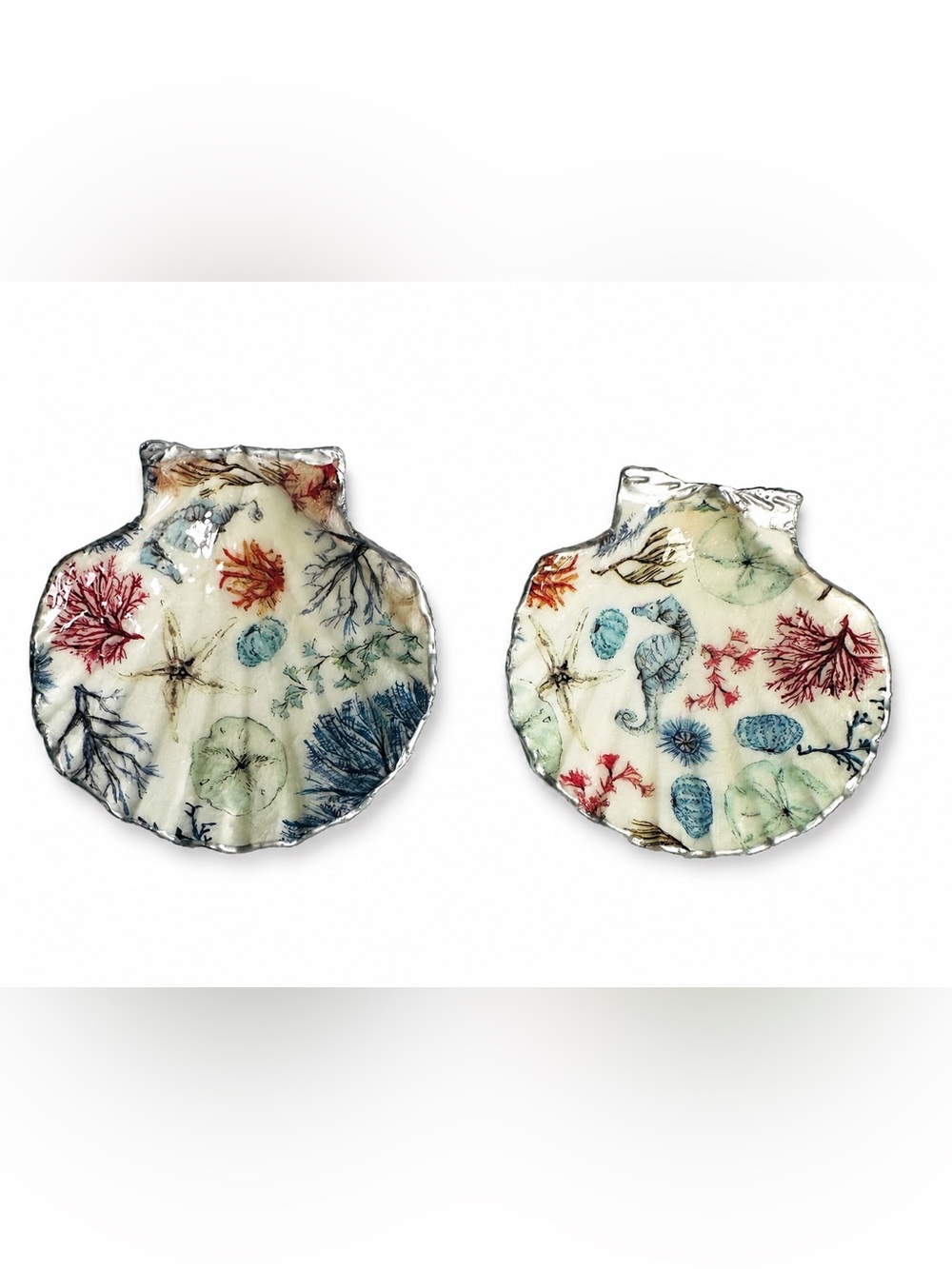 Handcrafted Sea Life Decoupage Shells-Set of 2